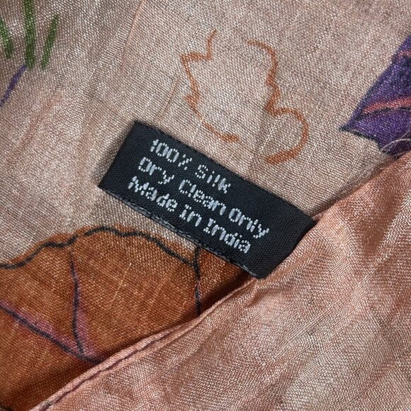 Zazou 100% Silk Leaf Design Rectangular Scarf - Picture 6 of 11